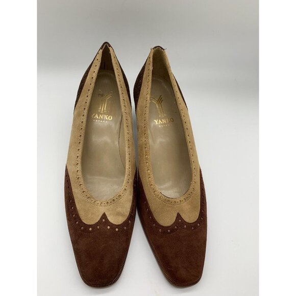 YANKO Womens Two Tone Brown Suede Oxford Pump Made in Spain Classic 7.5 M US - Picture 6 of 7